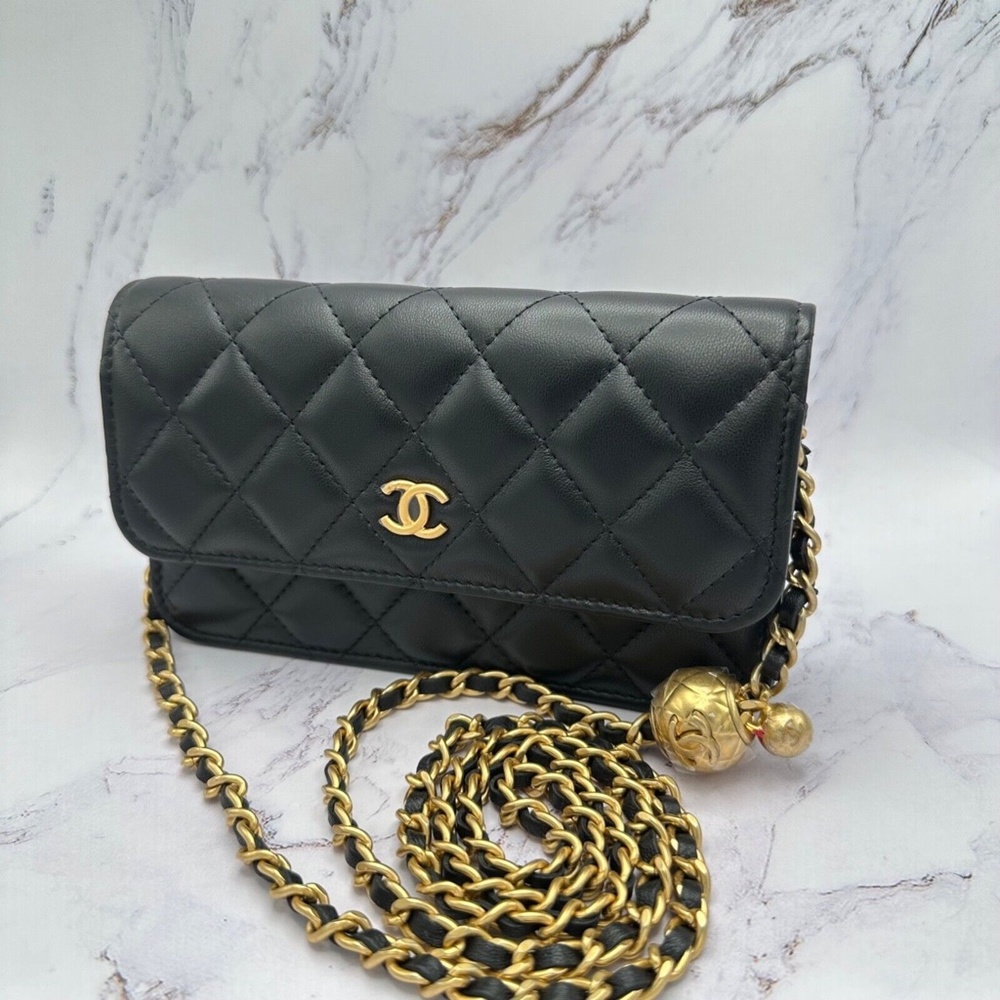 ❌❌ SOLD Chanel 23C Black Pearl Crush Gold Chain Adjustable Crossbody Handbag Bag - Picture 4 of 16